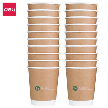 得力（deli）19204双层纸杯(棕)(20只/包)280ml 20包【ZY】