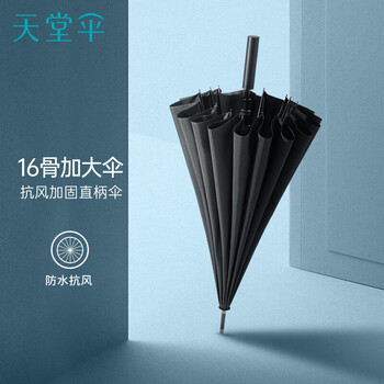 天堂大号雨伞加固抗风拒水长直柄半自动便携晴雨伞云炭黑 11013E风华 