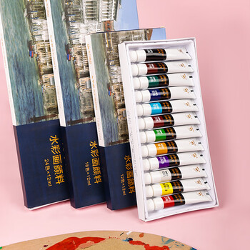 青竹画材（CHINJOO）无甲醛水彩画套装24色12ml美术生学生儿童入门绘画工具健康颜料美术写生