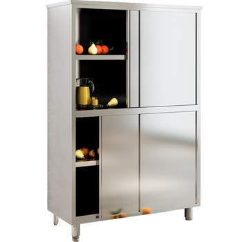 中伟不锈钢201保洁柜四门立柜推拉门储物柜厨房储藏柜可定制1.2m