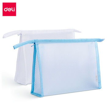 得力(deli)72467 A5耐用透明文件袋拉边袋 EVA网格拉链袋防水资料袋档案袋 票据试卷收纳袋 颜色随机 5个装