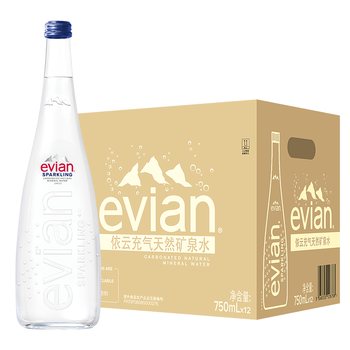 依云（evian）矿泉水 法国进口 750ml*12气泡水箱装饮用水高端矿泉水天然弱碱水