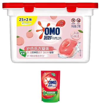 奥妙（OMO）洗衣凝珠 自然工坊白桃216G防串色除菌+除菌除螨洗衣液400G*1