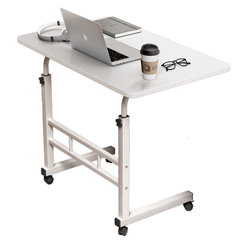 安尔雅床边电脑桌带轮可移动懒人桌子升降床上学习办公小书桌 60x40暖白