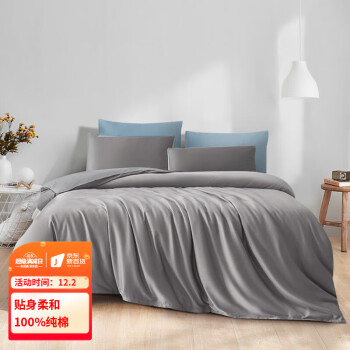 源生活 四件套 60支精梳纯棉素色床品套件 纯色床单被套 银灰色 1.8米床（220*240cm）