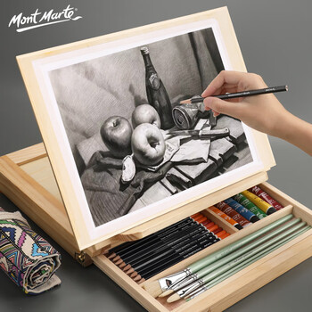 蒙玛特松木画架画板画架套装美术颜料素描桌面画架8k画板画画儿童带抽屉桌上画架画板两件套美术写生