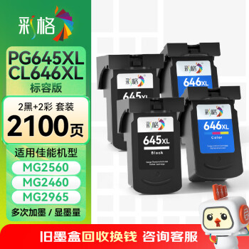 彩格PG645XL墨盒 CL646XL墨盒套装 适用佳能Canon PIXMA MG2560 MG2460 MG2965 TS3160喷墨打印机墨盒 两套装