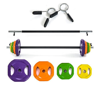 翼洲健身房跳操杠铃商用彩色手抓包胶小孔杠铃片健身家用 20KG套装