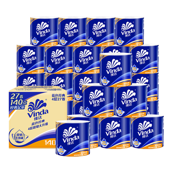 维达（Vinda）有芯卷纸【孙颖莎推荐】蓝色经典4层140克*27卷 卫生纸纸巾 整箱