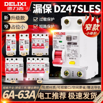 德力西DZ47sLES小型C型漏电保护断路器 3P/3P+N/4P上进线 6A 1PN