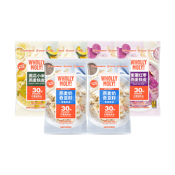 WHOLLY MOLY!混合口味燕麦麸皮清道麸260g（6袋）0添加蔗糖高膳食纤维冲泡即食
