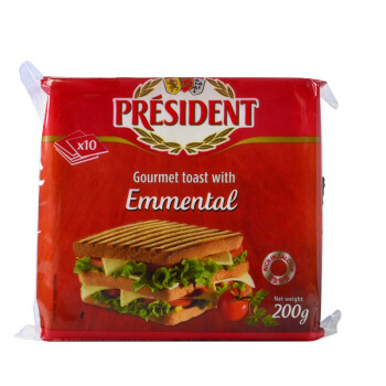 总统（President）法国进口埃曼塔芝士片（奶酪制品）200g 一包 面包 披萨 食材