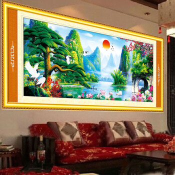 
                                        爱度ks5D钻石画圆钻魔方钻迎客松十字绣山水画客厅风景钻石画十字绣流水生财大幅2米 尺寸约207*85厘米 流水生财迎客松                
