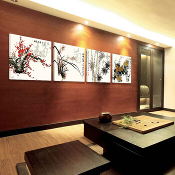 Timax 梅兰竹菊装饰画客厅中式书房 中国风现代简约字画挂画国画墙壁画 古典无框画四联幅 9mm 40*40cm(1套)