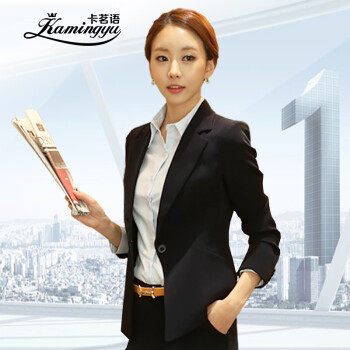 
                                        卡茗语 2019早春套装小西装套裙面试正装酒店工作服办公礼服上班 黑色4件套 西装+衬衫+裤子+半裙 L                