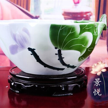 
                                                            景德镇大号陶瓷鱼缸艺术盆乌龟缸绿荷睡莲缸客厅装饰摆件 清香 大号直径42厘米高17厘米                