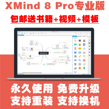 xmind正版 激活码序列号思维导图中文版软件xmind8 pro 序列号专业版mac/win 专业版【5年免费更新+送书籍+送视频教程】