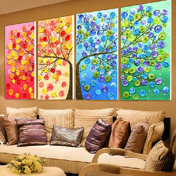悠趣 手工绣丝带绣套件 客厅卧室风景装饰四联挂画 40cm*70cm*4 幸福树 A-5585