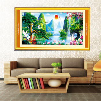 
                                        爱度ks5D钻石画圆钻魔方钻迎客松十字绣山水画客厅风景钻石画十字绣流水生财大幅2米 尺寸约207*85厘米 流水生财迎客松                