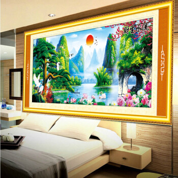 
                                        爱度ks5D钻石画圆钻魔方钻迎客松十字绣山水画客厅风景钻石画十字绣流水生财大幅2米 尺寸约207*85厘米 流水生财迎客松                