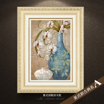 
                                        欧喆现代客厅装饰画  餐厅挂画玄关画背景墙画欧式壁画油画花卉兰花 美式新古典系A 45*60cm 单幅价格                