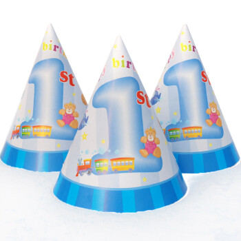 
                                        孩派HighParty生日派对用品//生日帽子//生日装扮//一岁男孩圆锥帽1个                
