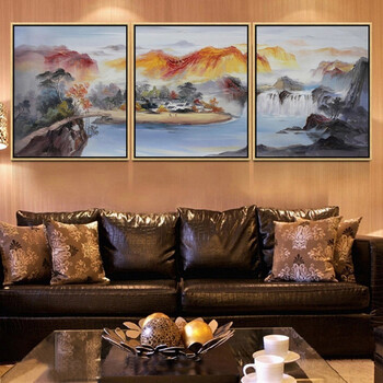 
                                                                                天顶山 客厅装饰画现代简约聚宝盆山水风景沙发背景墙书房壁画抽象画挂画书房画 山水画01 60*70CM                
