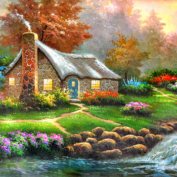 画艺术魔方钻石绣新款风景满砖挂画温馨小屋全贴满钻贴钻十字绣粘钻砖石秀 满钻温馨小屋80*43cm
