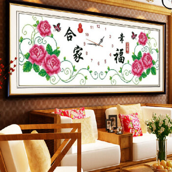 
                                                            2019新款合家幸福钟表十字绣客厅装饰挂画印花十字绣线绣卧室钟面刺绣手工新手小幅 玫瑰版100*38cm 生态棉线                