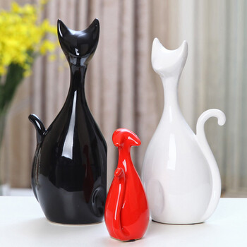 
                                        贝汉美（BHM） 陶瓷猫咪摆件装饰品 家居客厅电视柜红酒柜玄关办公室摆设工艺品 套装价                