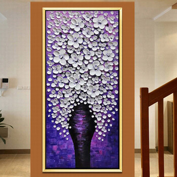 
                                        易美馨招财树 欧式油画 玄关装饰画 手绘走廊过道挂画 厚油立体油画 2号框如图 带框80X160CM                