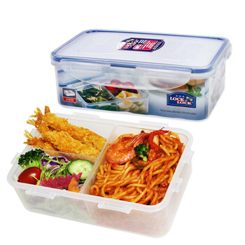 
                                                                                乐扣乐扣LOCK&LOCK塑料饭盒分隔餐盒保鲜盒微波炉饭盒冰箱密封盒分格食品盒小学生便当盒便携水果盒 长方形1L（三分隔/格）                