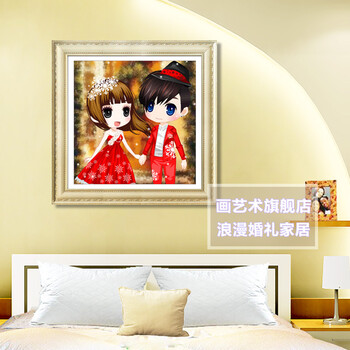 钻石绣新款婚庆5D水晶圆钻DIY贴钻十字绣精准印花格子卡通人物浪漫婚礼卧室挂画 浪漫婚礼2