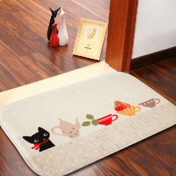 
                                        
                                        青苇 个性印染 地垫门垫 吸水防滑 浴室厨房脚垫 小黑猫50*80cm                