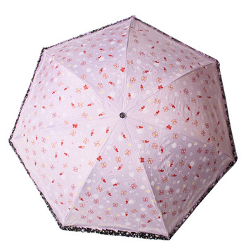 
                                        天堂伞 春日畅想黑胶丝印拼裙边三折超轻晴雨伞太阳伞 红莲 3343E                