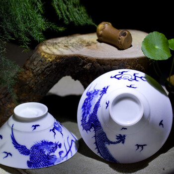 帝博钰 手绘青花茶杯品茗杯斗笠杯 景德镇青花手绘瓷茶具 龙