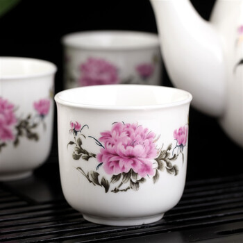 
                                        洁雅杰茶具套装 陶瓷茶具7件套(1茶壶6茶杯)大容量陶瓷茶壶套装 牡丹圆杯                