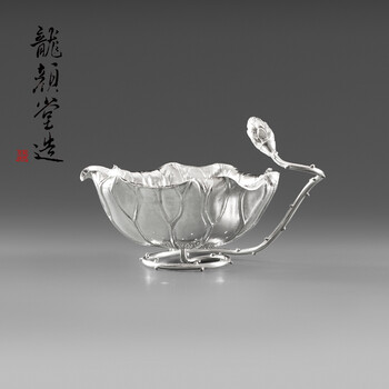 
                                        龍颜堂 纯银荷叶茶滤 纯银手打茶漏日本南部银器茶滤网银制滤茶器                