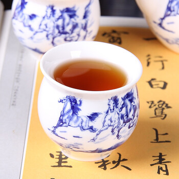 尚帝（shangdi）马到成功陶瓷大号茶盘整套双层隔热茶杯 茶壶带过滤 功夫茶具套装 彩盒装