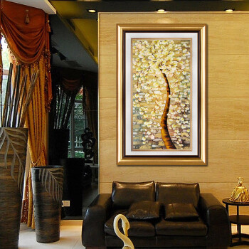 
                                                            良木 玄关装饰画发财树油画欧式客厅沙发背景墙挂画金色招财树 D可可洛金框-JS 50*80cm                