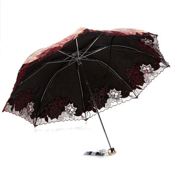 天堂伞 芬芳馥郁三折超轻绣花晴雨伞33203E金橙色