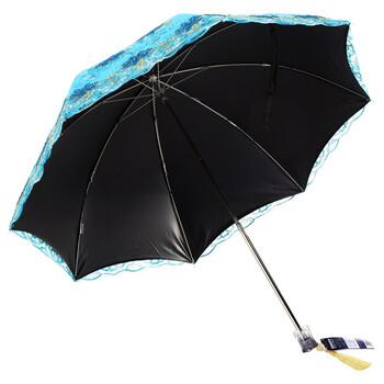 天堂伞 彩蕊叠翠黑胶双层纱绣二折晴雨伞23022E湖兰色