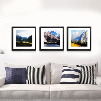 
                                        森朴 现代装饰画简约欧式客厅挂画 书房墙画餐厅壁画 山 摄影风景 3幅1套(ABC) 60*60(黑色框)                