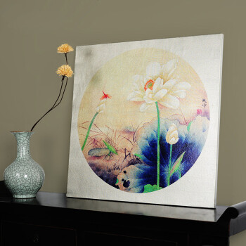 吉祥家 新中式银箔画 小池图 荷花蜻蜓壁挂装饰画简约墙饰创意家居玄关画无框画客厅挂画Z 小池图80*80cm
