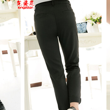 龙姿恋2015新款修身西裤休闲小脚裤 哈伦长裤女潮NC321-1_6066 黑色 L