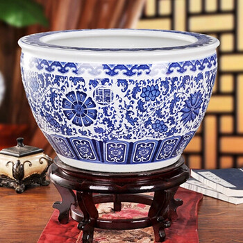 
                                        景烨陶瓷水缸鱼缸荷花缸特大号40cm~1米直径书房院子大堂瓷器花盆书画筒睡莲缸碗莲乌龟缸聚宝盆摆件 A款青花缠枝莲 特大号口径73厘米                