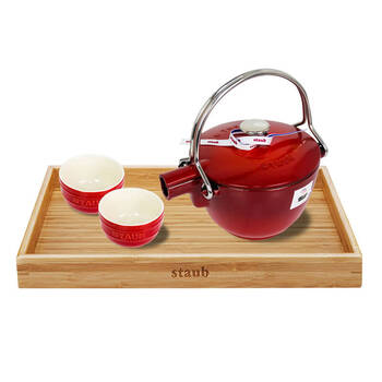 法国进口Staub 珐琅铸铁锅具 16.5cm铸铁茶壶 赠杯子*2茶托