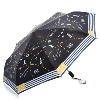 【京东超市】天堂伞 环游世界缎面黑胶三折自开收晴雨伞33180E黑蓝条