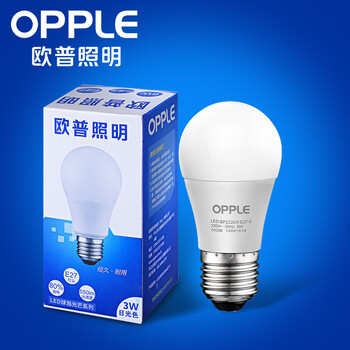 
                                        欧普照明（OPPLE） led灯泡节能大螺口家用商用大功率光源超亮E27球泡E14螺旋-XG 【升级款均价4.1/个】2只装3瓦白光E27灯头 白光                
