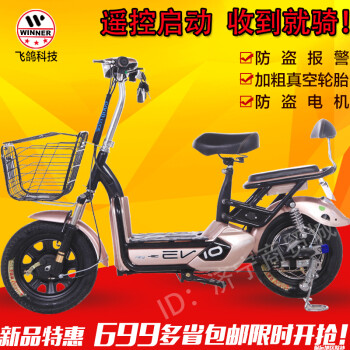 飞鸽科技电动车v新款电动自行车双人电瓶车小型踏板助力车 套餐一裸车